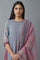 Grey Mock Layer Dress with Pink Organza Dupatta