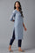 Chambray Blue Embroidered kurta