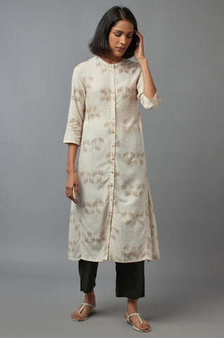 Beige Cotton Front-Open Straight Kurta