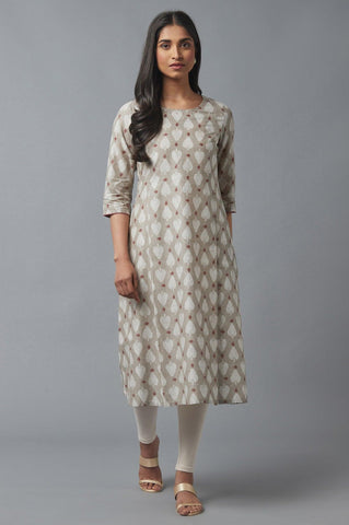 Light Brown A-line Printed kurta