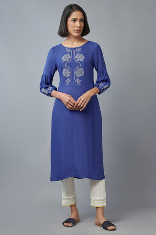 Cobalt Blue Embroidered kurta