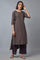 Dark Brown Cotton Paisley Print kurta in Round Neck