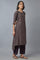 Dark Brown Cotton Paisley Print kurta in Round Neck