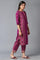 Dark Purple Floral Print kurta With Thread Embroidery