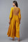 Mustard Yellow Smocked Yoke Jumpsuit With Embroidery