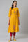 Mustard Yellow A-Line Printed kurta With Embroidery