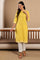 Yellow Stripe Printed Pure Cotton Mandarin Collar Straight Kurta