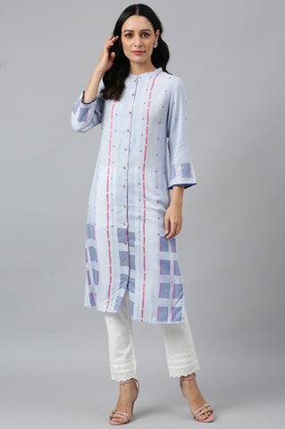 Light Blue Shirt kurta With Front Placket