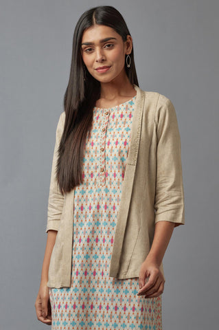 Almond Beige Printed Shrug
