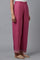 Pink Solid Slim Pants With Embroidery