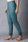 Deep Teal Printed Slim Pants With Thread Embroidery