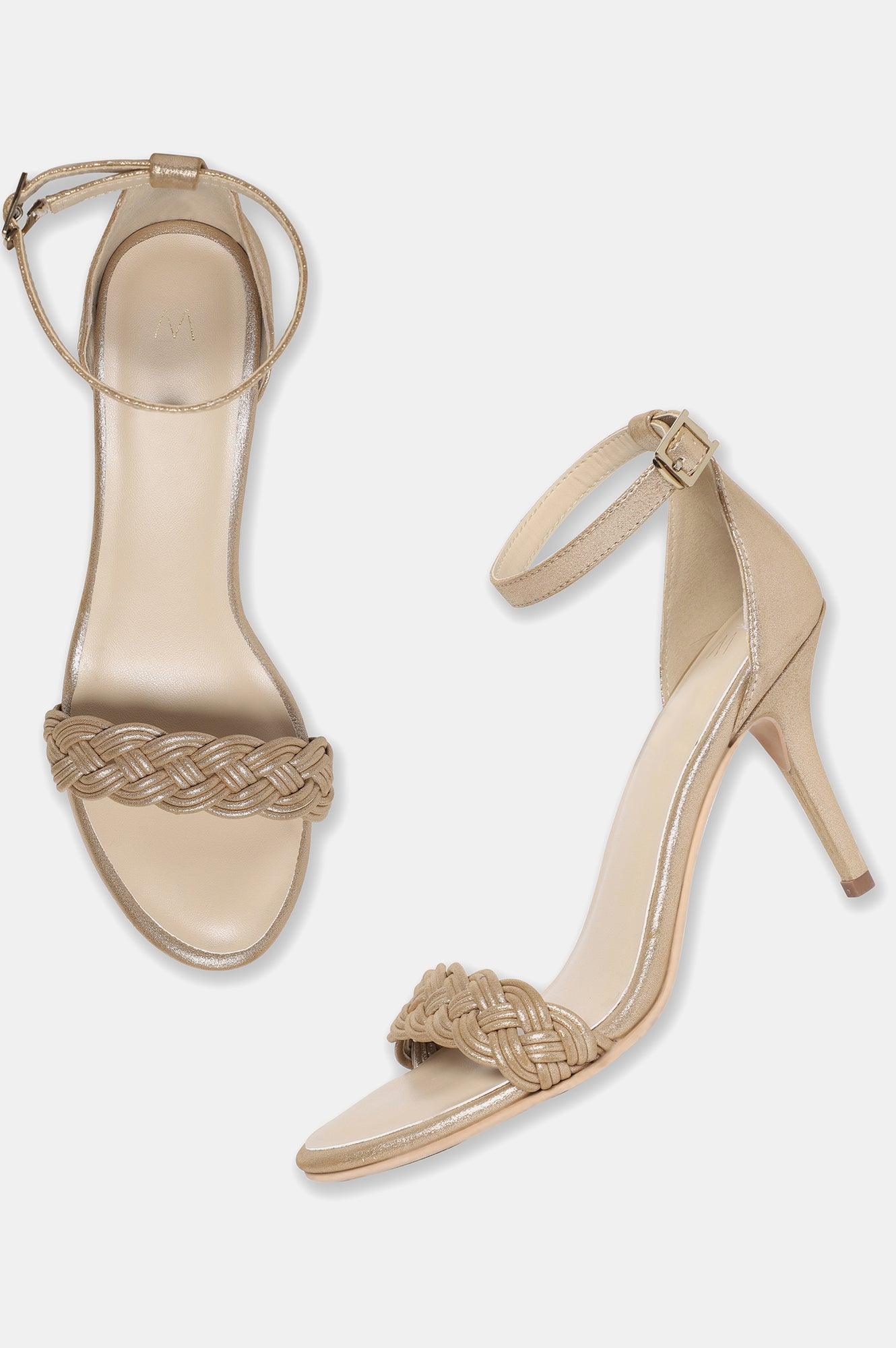 W Gold Whole Foot Woven Design Almond Toe Stiletto-Wbethany