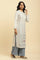 Ecru Printed Kurta With Blue Denim Parallel Pants