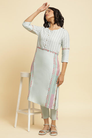 Blue Cotton Dobby Kurta & Pants Set