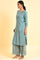 Aqua Blue Floral Embroidered Kurta And Parallel Pants Set