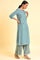 Aqua Blue Floral Embroidered Kurta And Parallel Pants Set