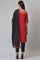 Red Dobby kurta In Round Neck With Black Slim Pants And Dupatta