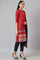 Red Dobby kurta In Round Neck With Black Slim Pants And Dupatta