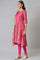 Dark Pink Printed Round Neck kurta With Tights