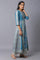Blue Glitter Printed A-Line kurta With Slim Pants