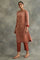 Red Block Printed kurta In Lustrous Satin