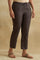 Brown Solid Embroidered Straight Cotton Pant