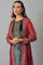 Red Organza Jacket With Green Mettalic Embroidered kurta And Pants