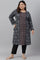 Plus Size Blue Printed kurta With Embroidery