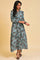 Blue Floral Printed Western Full Length Dress