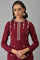 Dark Red Floral Printed Embroidered kurta