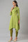 Green A-Line Embroidered Plus Size Winter Kurta