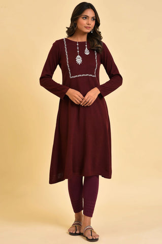 Plus Size Red Embroidered Winter kurta