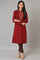 Red A-Line Embroidered Winter kurta