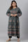 Teal Printed A-Line Plus Size Winter kurta