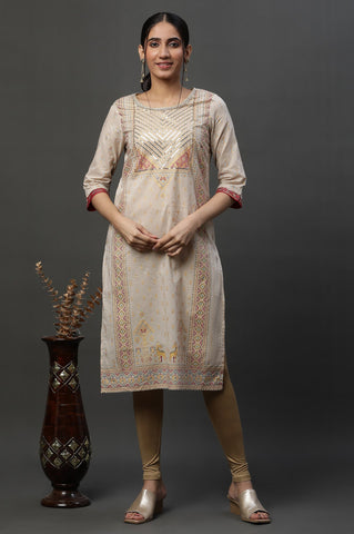 Beige Embellished Festive Kurta