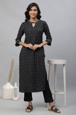 Black Yarn-Dyed Casual Kurta