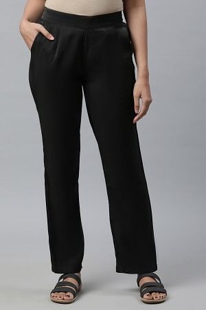 Black Yarn Dyed Shiny Narrow Palazzo