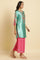 Sea Green Digital Printed Kurta, Pants & Dupatta Set