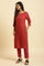 Rust Red Straight Solid Kurta