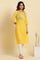 Yellow Cotton Swiss Dot Embroidered Kurta