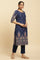 Blue Printed Festive Kurta wirh Side Tie-up Design