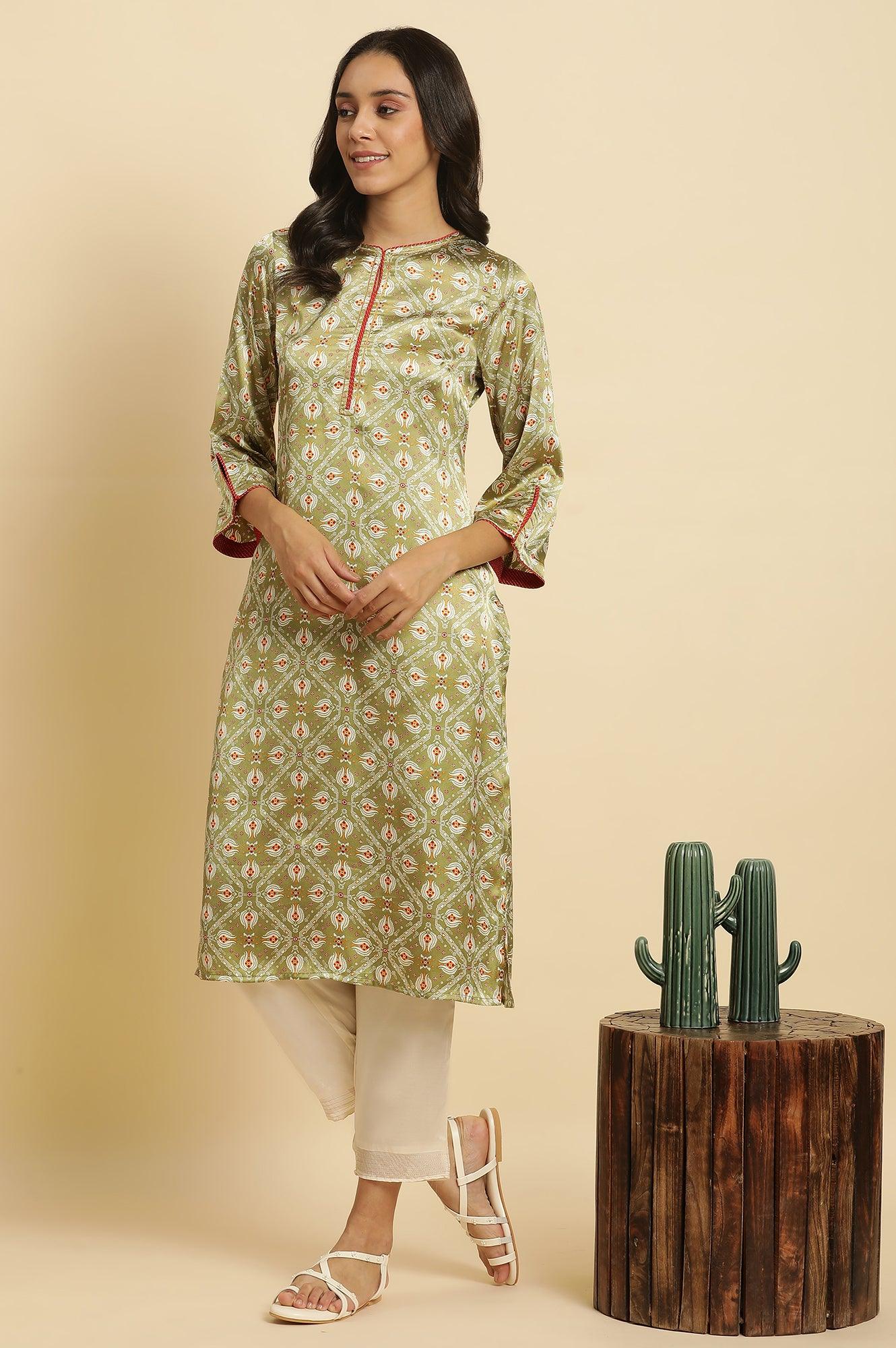 Pistachio Green Japanese Satin Festive Kurta