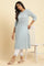 Blue Cotton Texture Schiffli Kurta