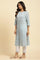 Blue Cotton Texture Schiffli Kurta