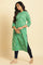 Green Geometric Mandarin Collar Straight Kurta