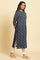 Dark Blue Geometric Printed Straight Kurta