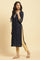 Navy Blue Floral Glitter Printed Kurta