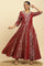 Red Jacquard Embroidered Cotton Silk A-Line Ethnic Dress