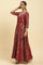 Red Jacquard Embroidered Cotton Silk A-Line Ethnic Dress