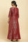 Red Jacquard Embroidered Cotton Silk A-Line Ethnic Dress